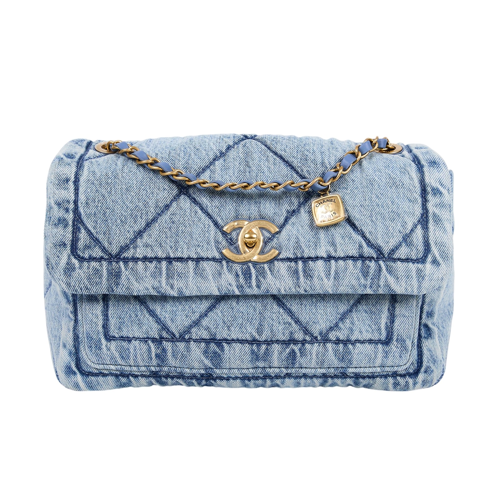 香奈兒 CHANEL 牛仔 CF 肩背包 口蓋包 丹寧 藍色 AS5737 晶片款 牛仔掀蓋包 防塵袋/原廠盒子