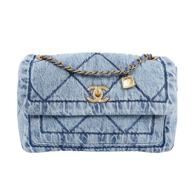 香奈兒 CHANEL 牛仔 CF 肩背包 口蓋包 丹寧 藍色 AS5737 晶片款 牛仔掀蓋包 防塵袋/原廠盒子