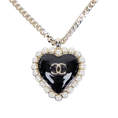 香奈兒 CHANEL 愛心 珍珠 雙C 項鍊 黑色 B25B 黑愛心珍珠項鍊 原廠盒子