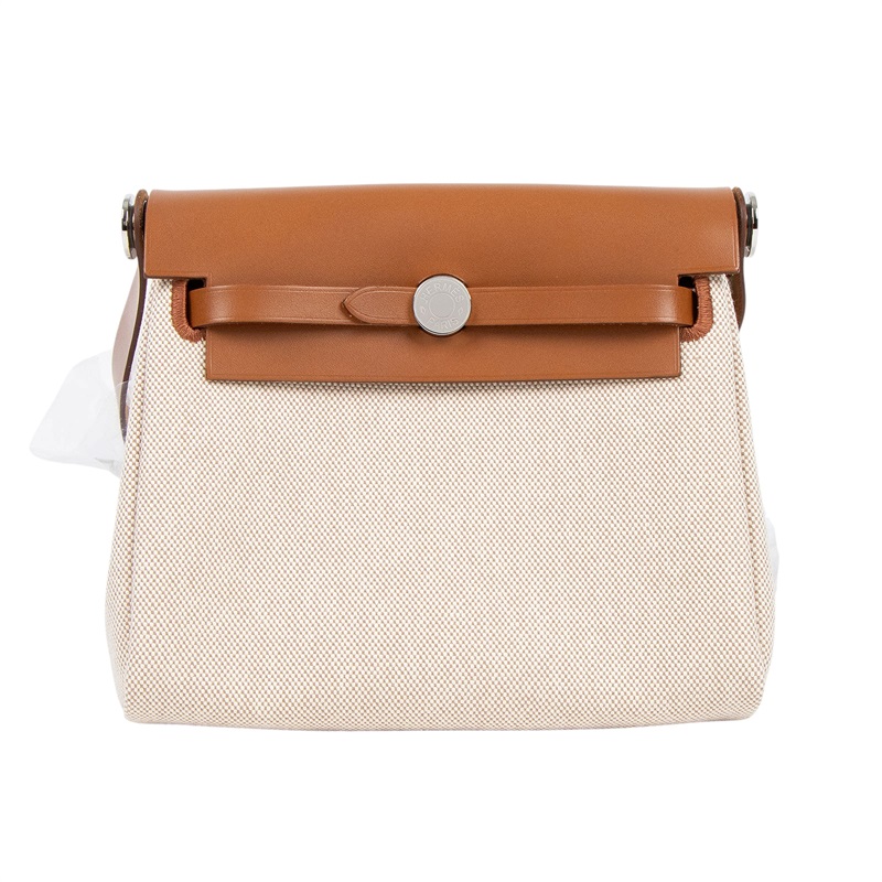 愛馬仕 Hermes Herbag Zip 20 銀色五金 米白 米色 焦糖棕 H085414CKAA W刻 米色HERBAG20 防塵袋/原廠盒子/購買證明