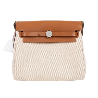 愛馬仕 Hermes Herbag Zip 20 銀色五金 米白 米色 焦糖棕 H085414CKAA W刻 米色HERBAG20 防塵袋/原廠盒子/購買證明