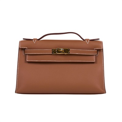 愛馬仕 Hermes Kelly Pochette 手拿包 金色五金 金棕色 H049417CC37 B刻  防塵袋/原廠盒子/購買證明