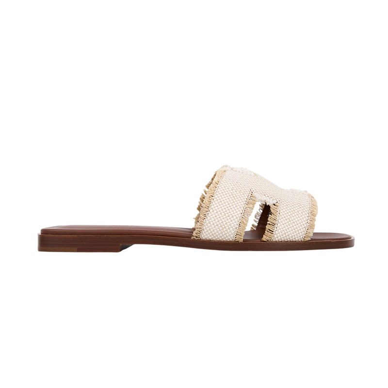 愛馬仕 Hermes Oran 涼鞋 H251047ZvA3370  白帆布H拖鞋 #37 防塵袋/原廠盒子