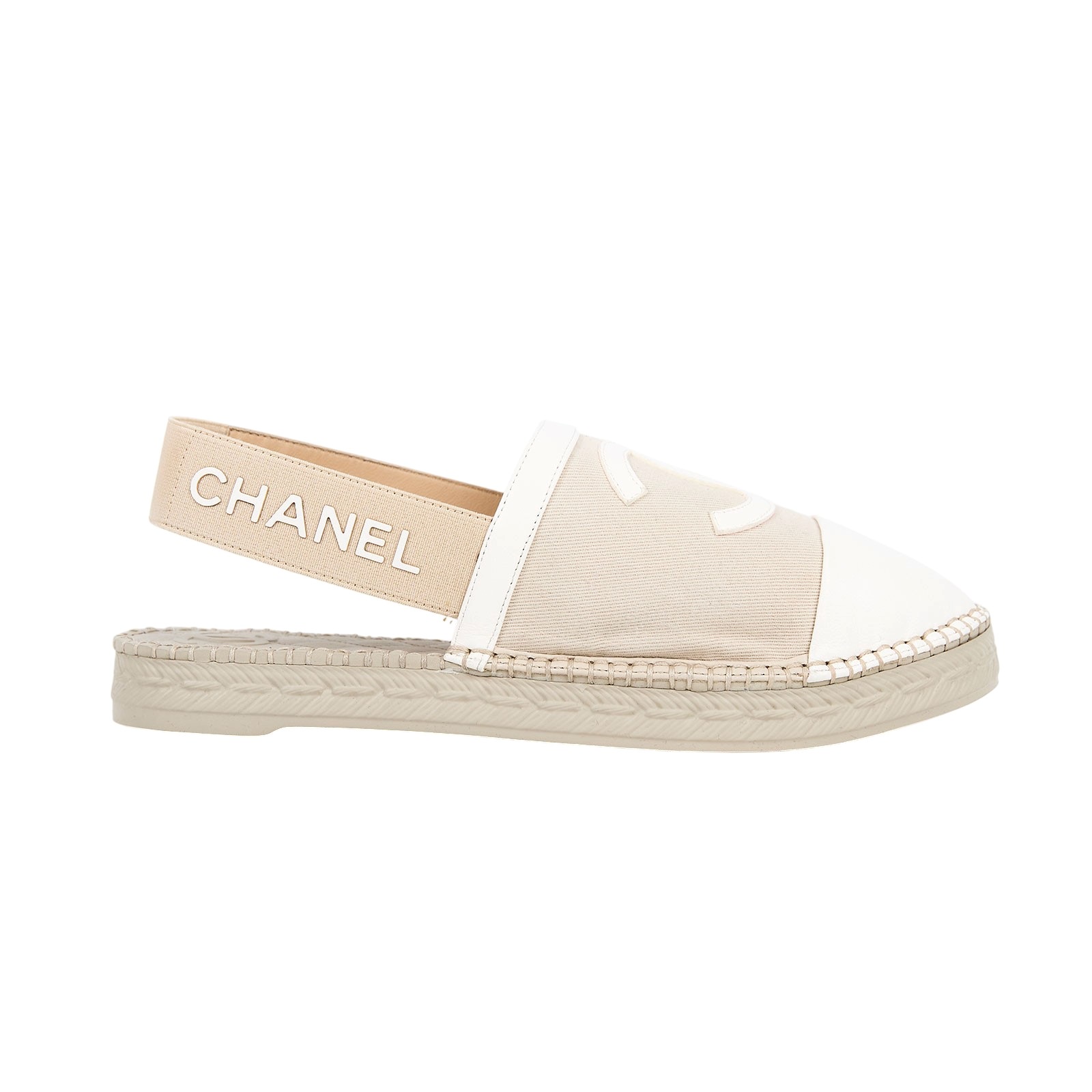 香奈兒 CHANEL 雙C LOGO 字母 繫帶 涼鞋 穆勒鞋 帆布 米白 G34817_37 米白繫帶涼鞋 #37 防塵袋/原廠盒子/購買證明