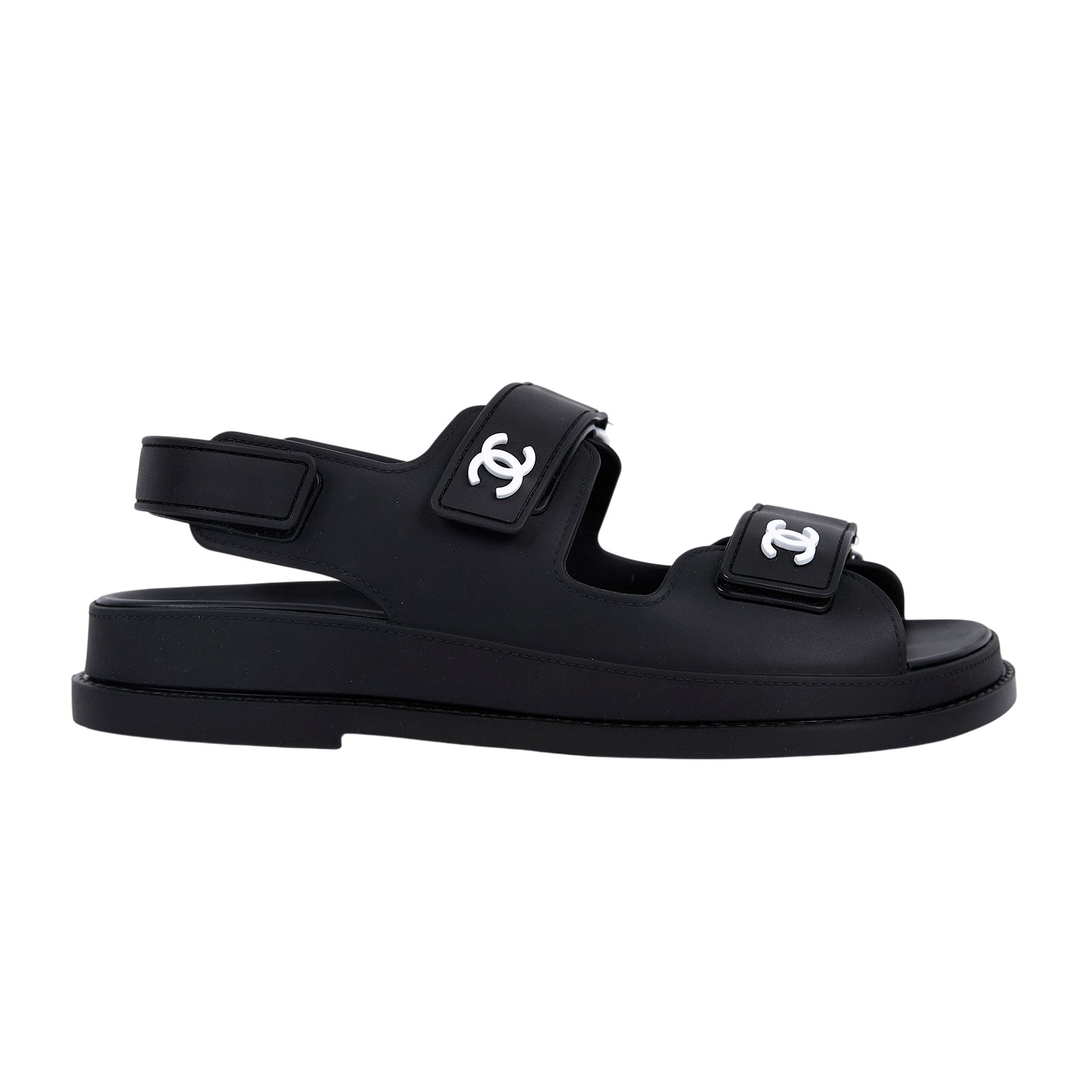 香奈兒 CHANEL 雙C LOGO 勃肯 拖鞋 白色 黑色 G35607_37 黑PVC勃肯拖鞋 防塵袋/原廠盒子/購買證明