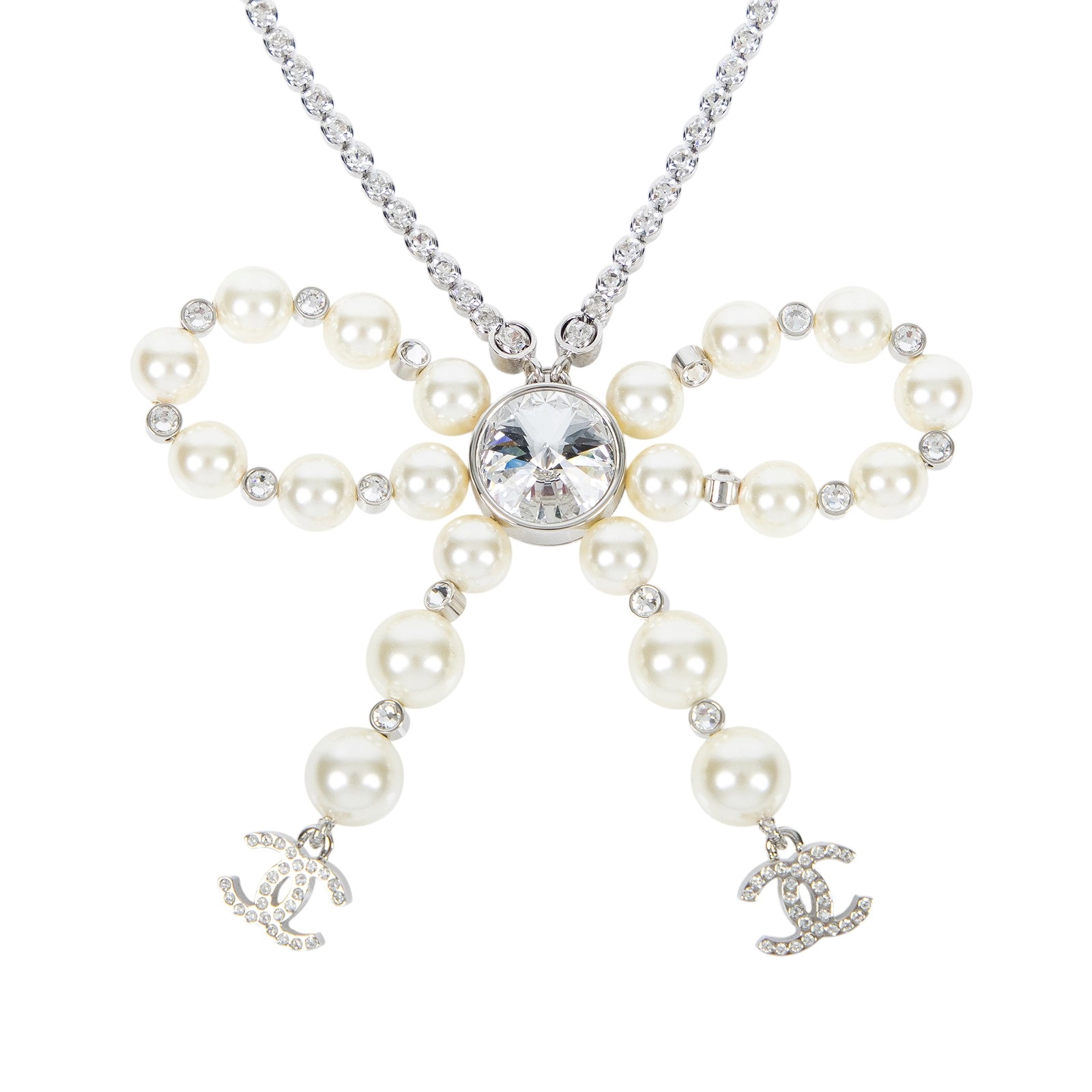 香奈兒 CHANEL 雙C LOGO 珍珠 蝴蝶結 項鍊 B25B 珍珠蝴蝶結項鍊 原廠盒子