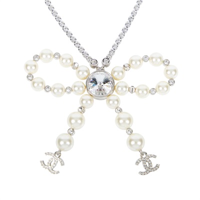 香奈兒 CHANEL 雙C LOGO 珍珠 蝴蝶結 項鍊 B25B 珍珠蝴蝶結項鍊 原廠盒子