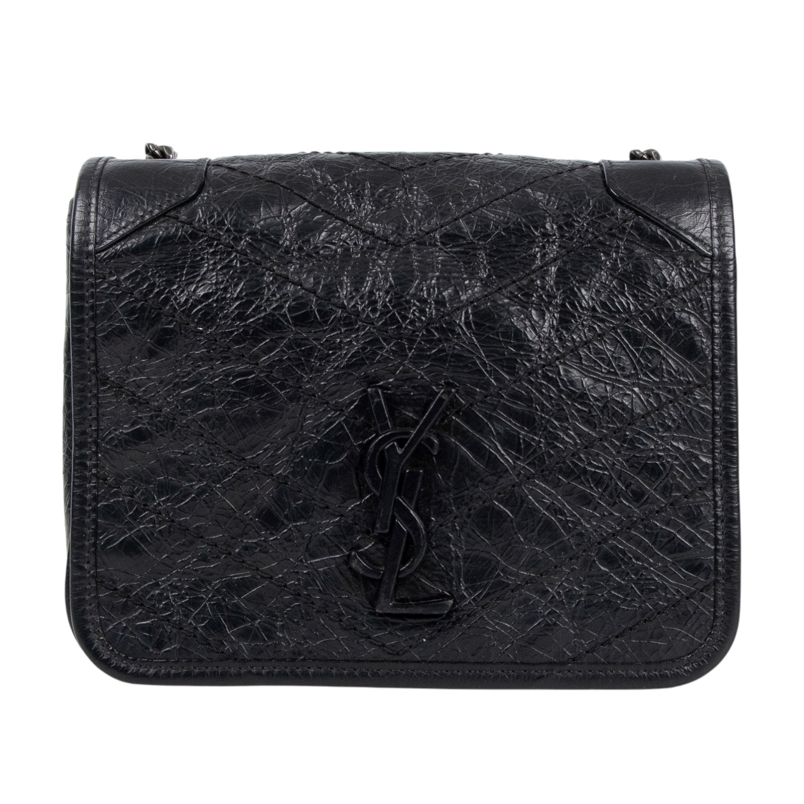 聖羅蘭 YSL SAINT LAURENT Niki 復古皮革 手袋 銀色五金 5831030EN04 黑NIKI WOC 防塵袋