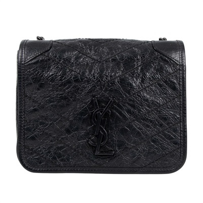 聖羅蘭 YSL SAINT LAURENT Niki 復古皮革 手袋 銀色五金 5831030EN04 黑NIKI WOC 防塵袋