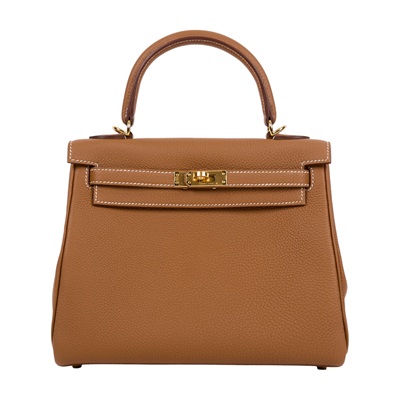 愛馬仕 Hermes Kelly Bag 凱莉包 25 金棕 金色五金 H044624CC37 /  原廠盒子/購買證明/防塵袋/雨衣/鎖組