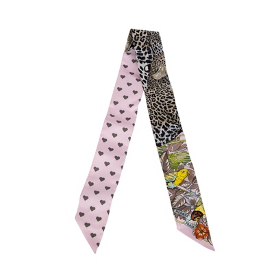 愛馬仕 Hermes Jungle LoveTwilly 絲巾 粉色 H063513Sv16  粉愛心豹 TWILLY 原廠盒子