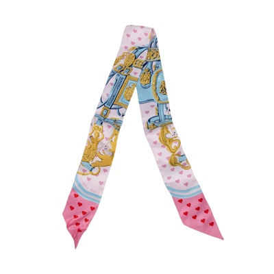 愛馬仕 Hermes Twilly 絲巾 TWILLYS85  粉藍金愛心TWILLY 原廠盒子/購買證明