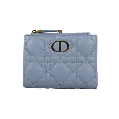 迪奧 CHRISTIAN DIOR Caro Dahlia 短夾 錢包 S5173UWHC 雲藍色Caro Hibiscus L-zip 錢包 原廠盒子/防塵袋