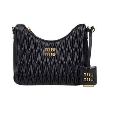 繆繆 MIU MIU Matelasse 納帕軟皮 單肩包 5BH211_N88 黑抓皺Matelassé 2WAY 原廠盒子/防塵袋/保證卡/背帶