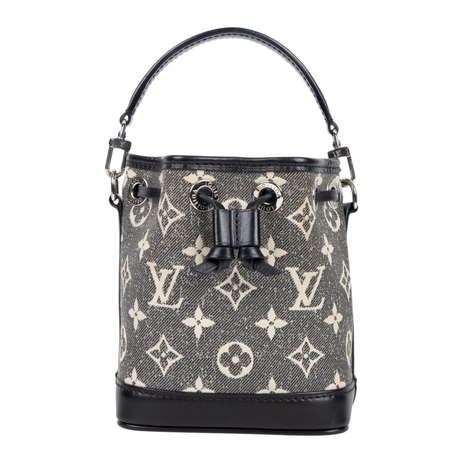 路易威登 LOUIS VUITTON Nano Noé 束口水桶包 黑色丹寧 M46449 黑白原花帆布NANO NOE 背帶2/(晶片消磁)