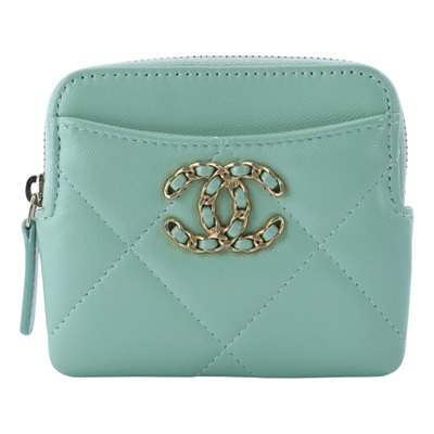 香奈兒 CHANEL 19 菱格紋 拉鍊零錢包 AP2086 晶片款 綠金19吐司零錢包 無附屬品