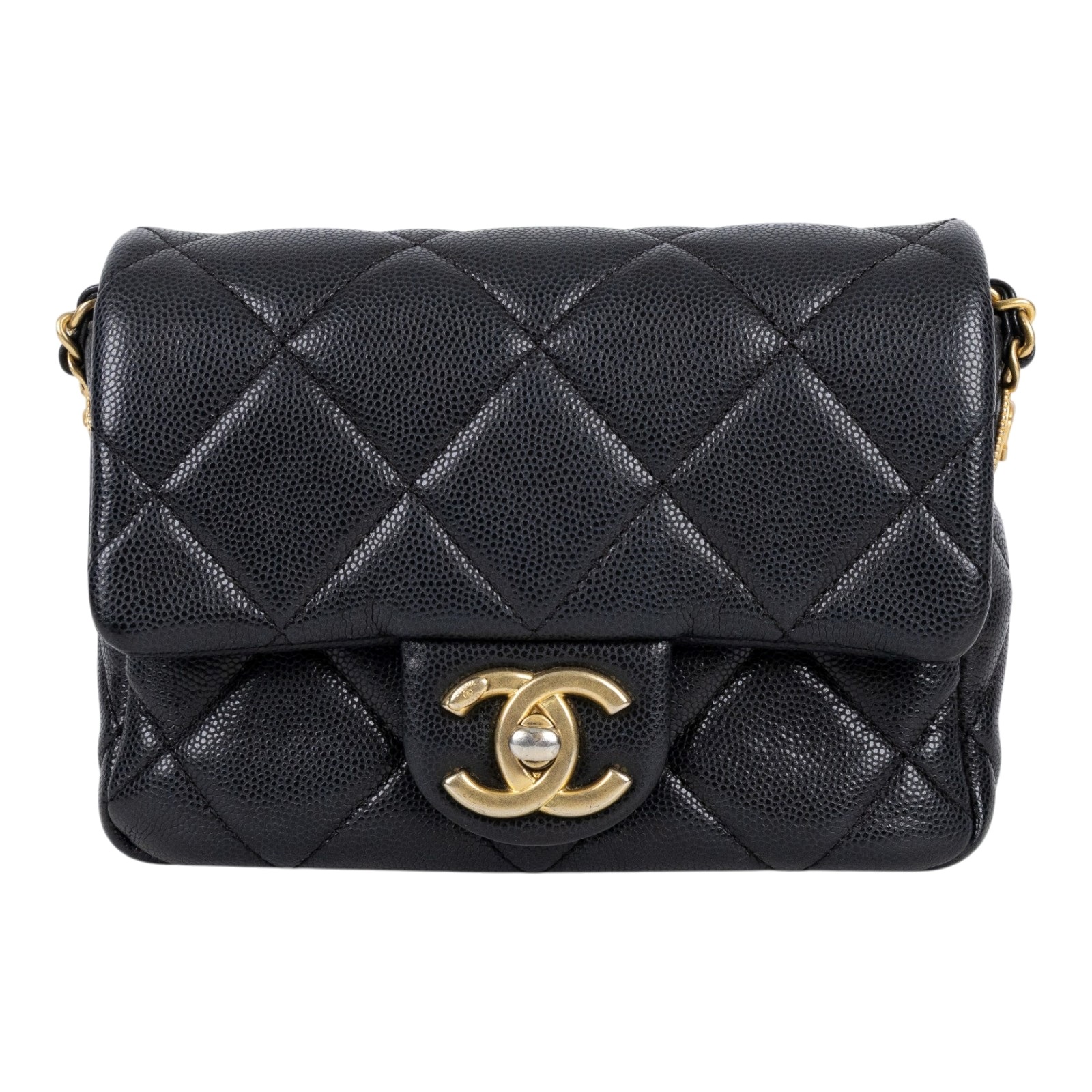 香奈兒 CHANEL 菱格紋 荔枝皮 方胖包 AS3368 B08474 晶片款 黑荔枝金幣方胖 防塵袋/國外購買證明影本