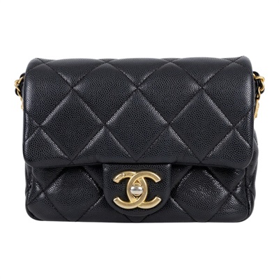 香奈兒 CHANEL 菱格紋 荔枝皮 方胖包 AS3368 B08474 晶片款 黑荔枝金幣方胖 防塵袋/國外購買證明影本