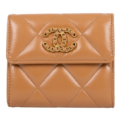 香奈兒 CHANEL 19 三折短夾 AP2809 晶片款 奶茶色19三折短夾 原廠盒子/防塵袋