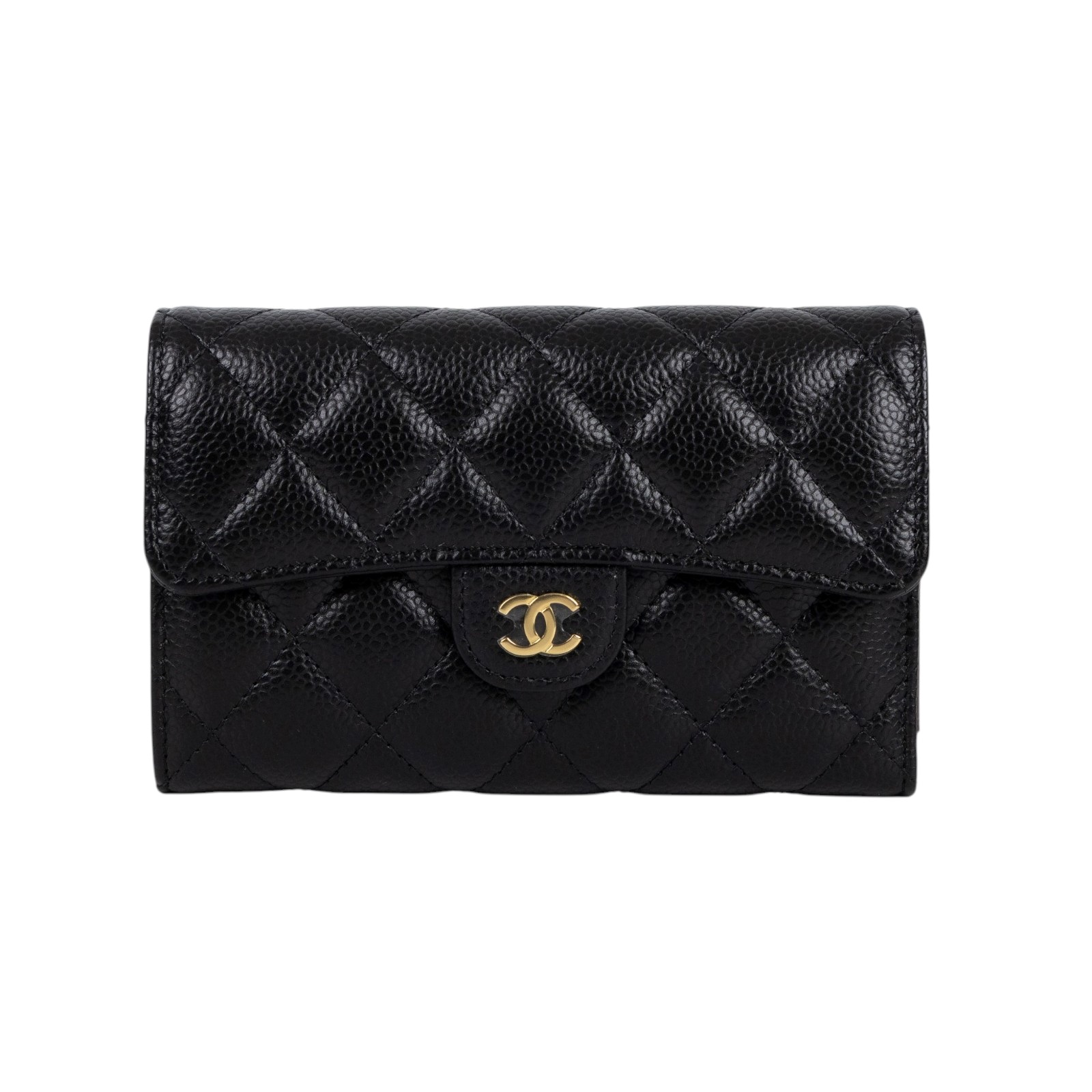 香奈兒 CHANEL 經典小香 菱格  LOGO 中夾 AP0232 32開黑荔枝中夾 原廠盒子/防塵袋/保證卡