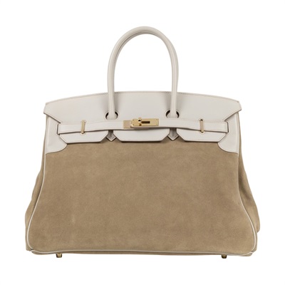 愛馬仕 Hermes Birkin Bag 柏金包 35 BK35 □R 麂皮GRIZZLY BIRKIN35 防塵袋/原廠盒子/鎖組