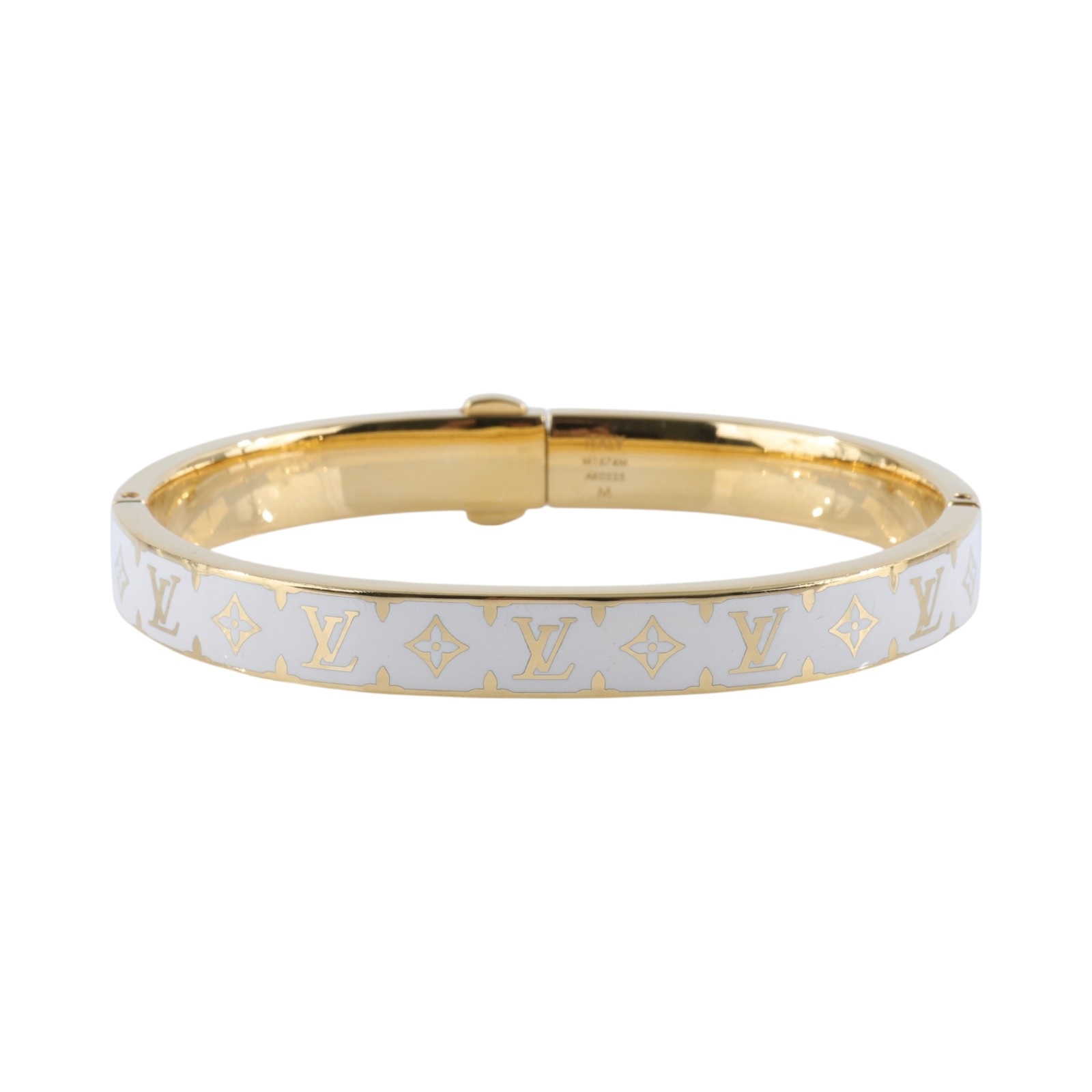 路易威登 LOUIS VUITTON Nanogram Enamel 手鐲 M1674M 金白原花手鐲 #M 防塵袋/原廠盒子
