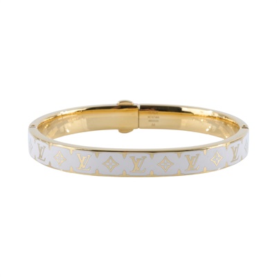 路易威登 LOUIS VUITTON Nanogram Enamel 手鐲 M1674M 金白原花手鐲 #M 防塵袋/原廠盒子