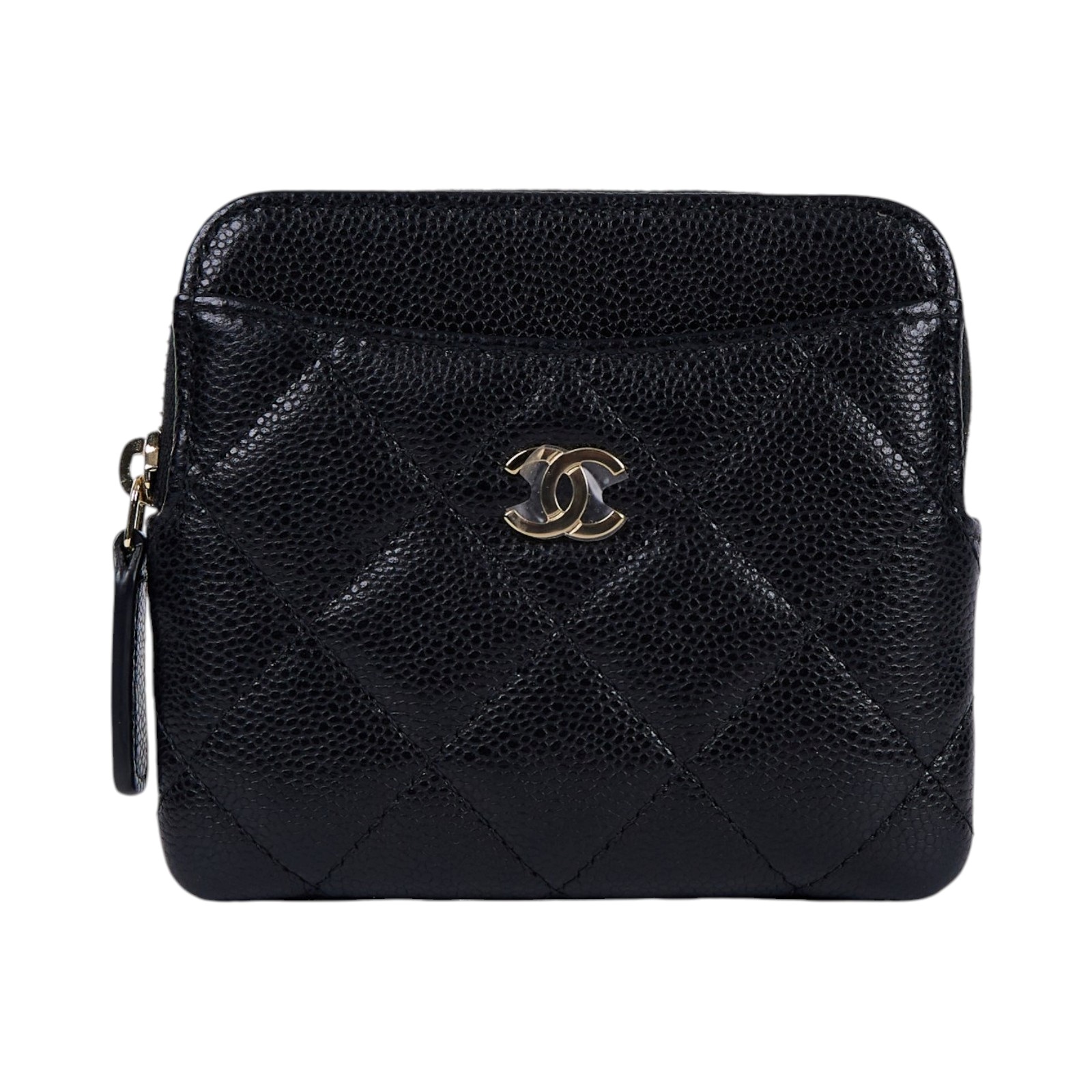 香奈兒 CHANEL CC Logo 5卡 拉鍊 零錢包 AP2061 晶片款 黑金荔枝吐司零錢包 原廠盒子/防塵袋