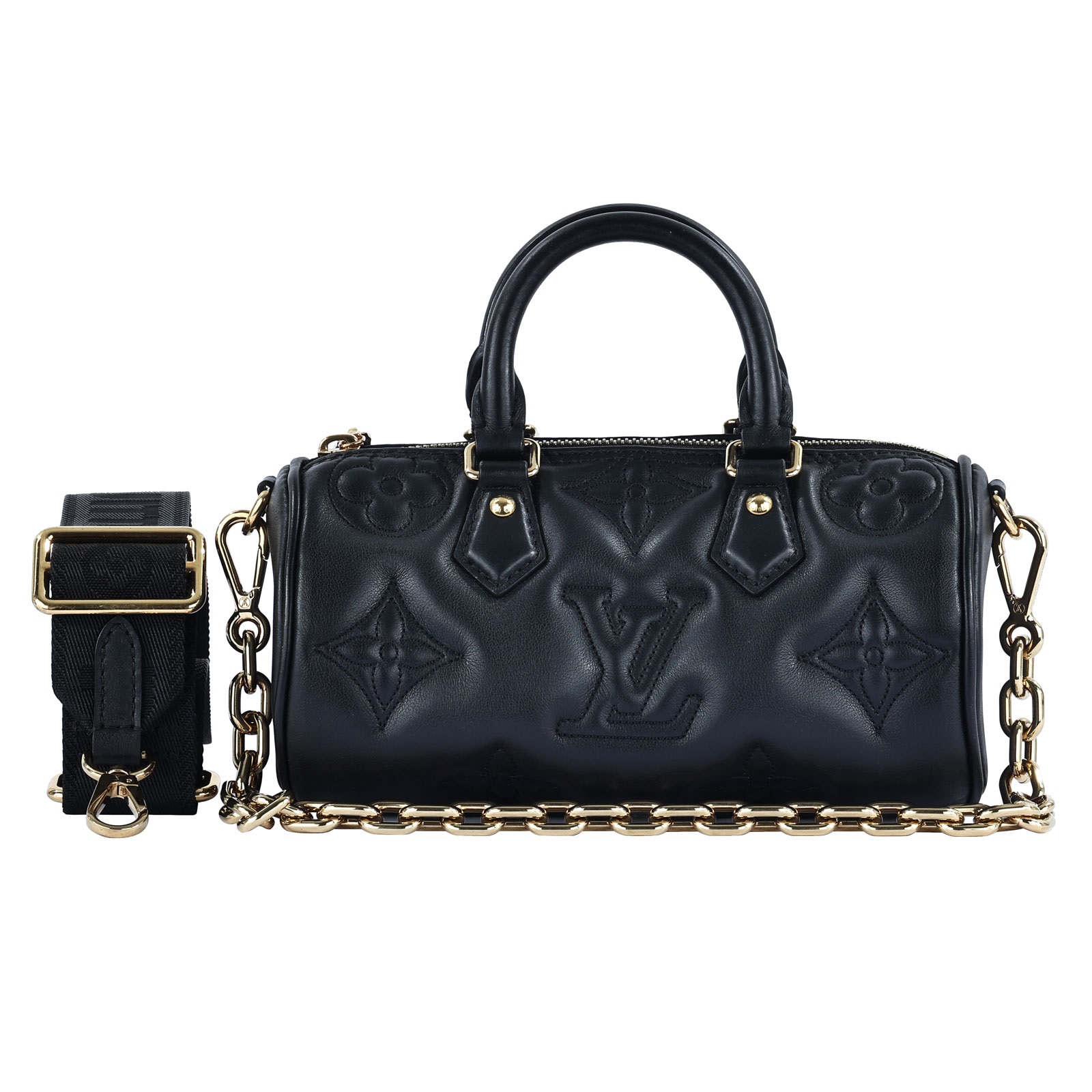 路易威登 LOUIS VUITTON Papillon BB 黑色 原花 圓筒手提包 M59800 晶片款 黑Papillon BB 原廠盒子/防塵袋/購買證明