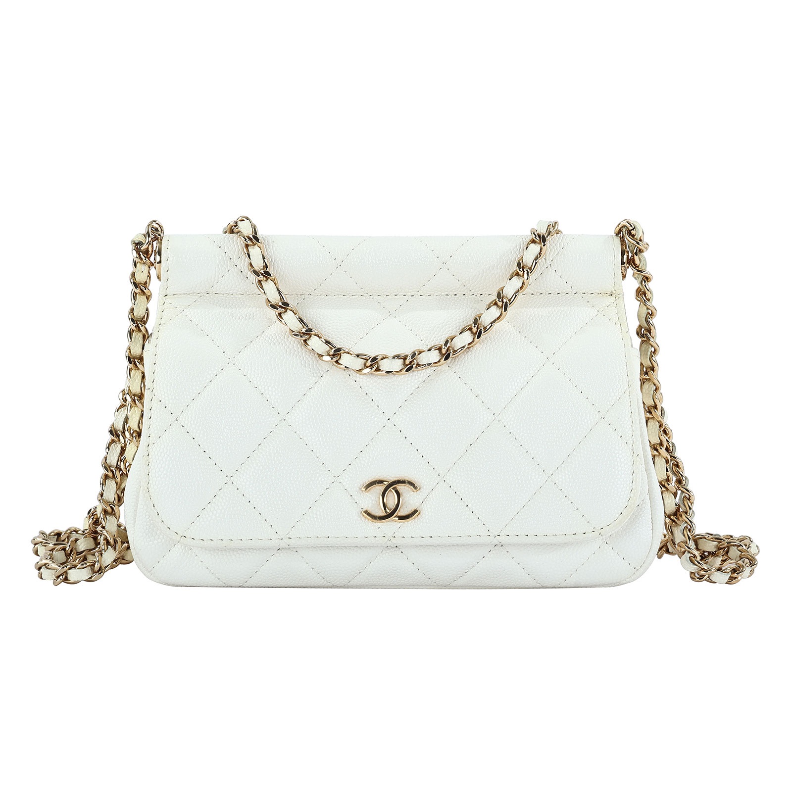 香奈兒 CHANEL Clutch with Chain 鍊帶 手拿包 AP3008 晶片款 白金荔枝口蓋鍊包