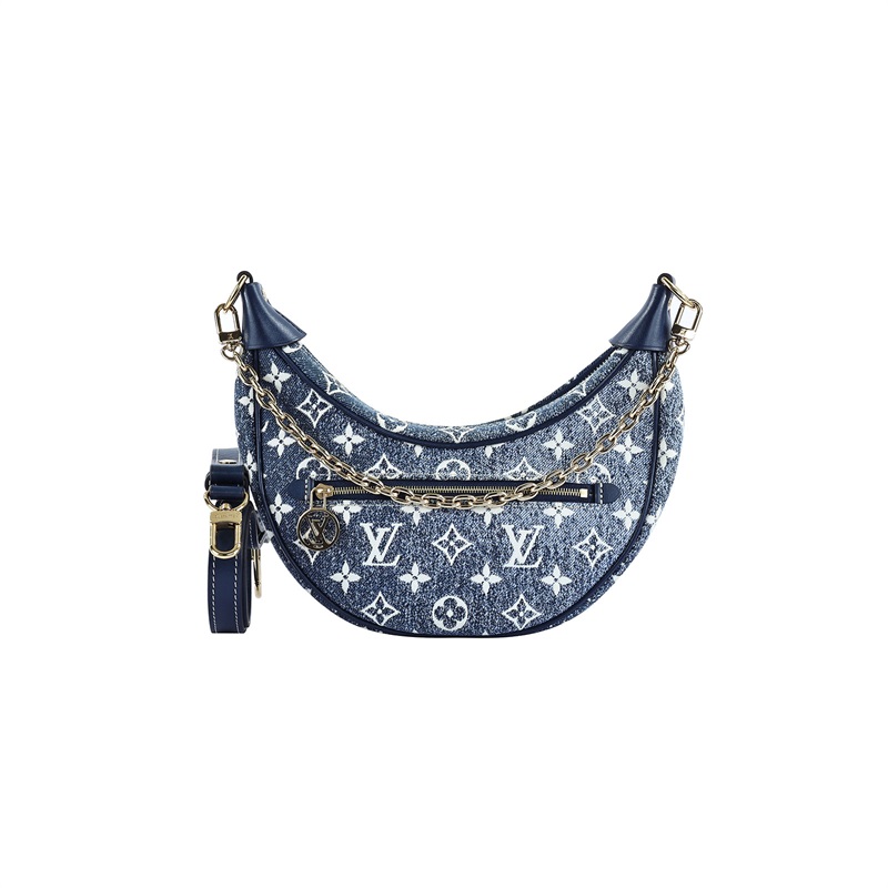 路易威登 LOUIS VUITTON Loop 單肩包 半月形 法棍包 M81166 晶片款 牛仔老花LOOP肩背包 背帶