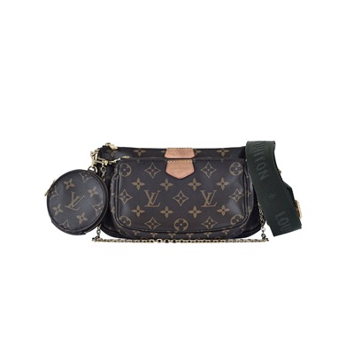 路易威登 LOUIS VUITTON Multi Pochette Accessoires 卡其 三合一 肩背 方包 M44813 綠三合一麻將包