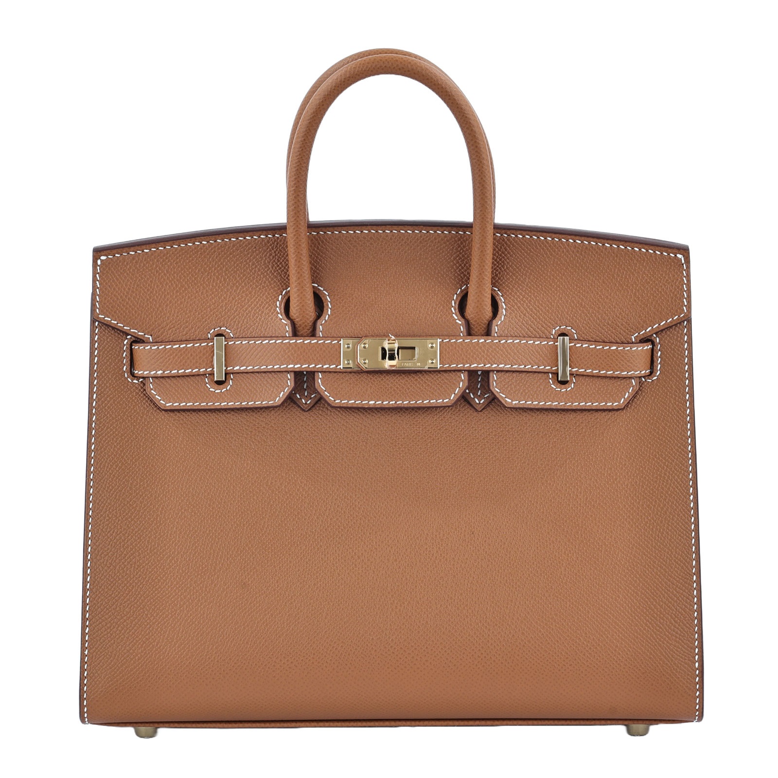 愛馬仕 Hermès Birkin Bag 柏金包 25 BK25 W刻 　金棕金BIRKIN25 EPSOM 外縫 原廠盒子/防塵袋/購買證明影本