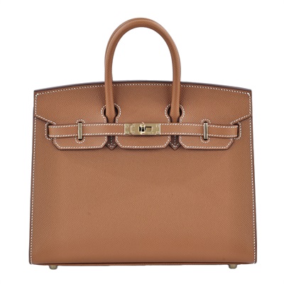 愛馬仕 Hermès Birkin Bag 柏金包 25 BK25 W刻 　金棕金BIRKIN25 EPSOM 外縫 原廠盒子/防塵袋/購買證明影本