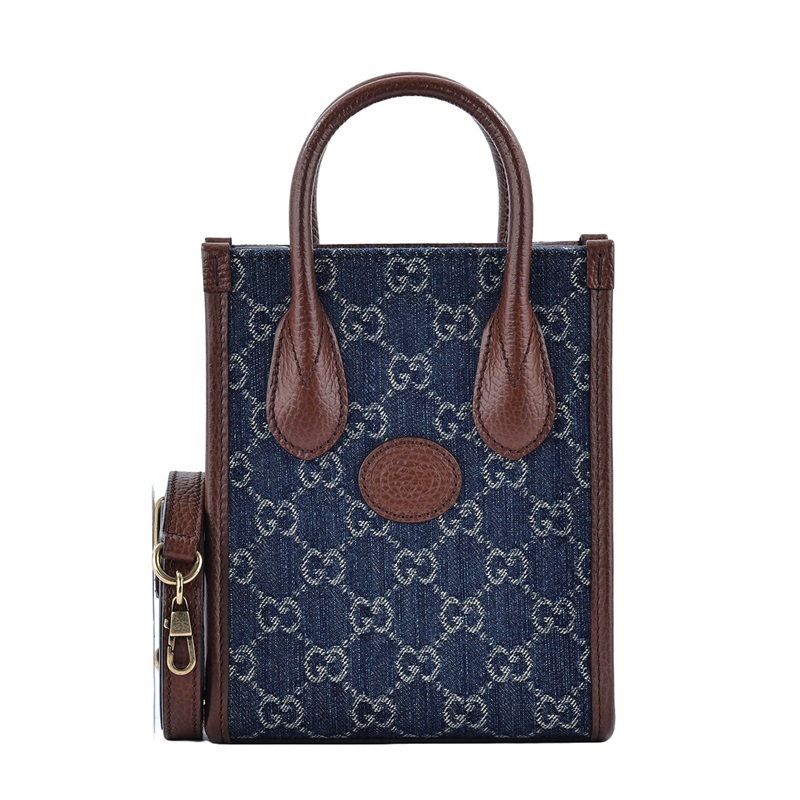 古馳 GUCCI Interlocking G 迷你 手提袋 671623 藍牛仔INTERLOCKING TOTE 防塵袋/背帶