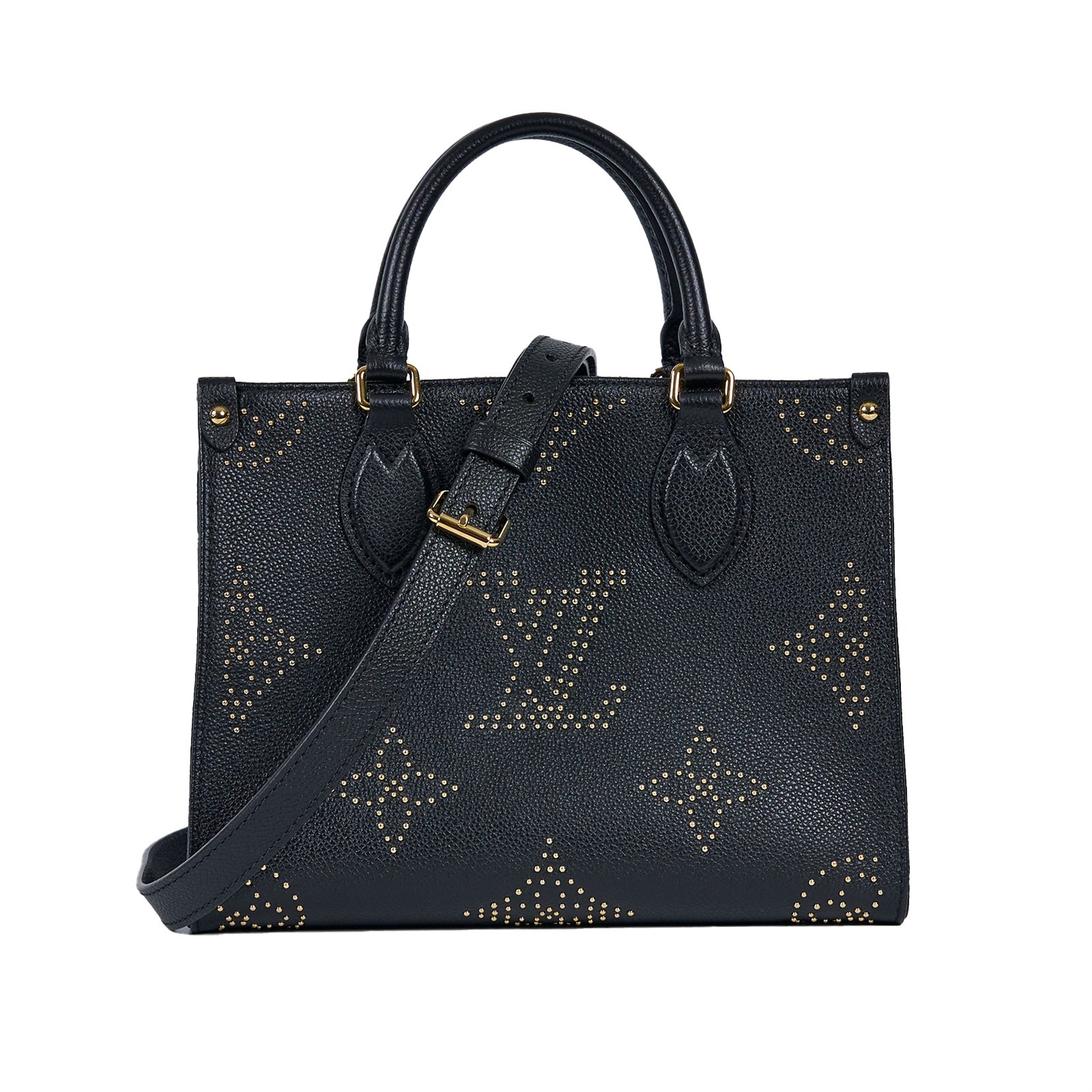 路易威登 LOUIS VUITTON OnTheGo PM 黑色 大LOGO 手提 斜背包 M46733 晶片款 黑鉚釘ONTHEGO PM 原廠盒子/防塵袋