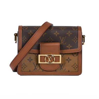 路易威登 LOUIS VUITTON Mini Dauphine Reverse皮革飾邊 迷你 達芙妮 肩背 斜背包 M44580  原廠盒子/防塵袋/背帶