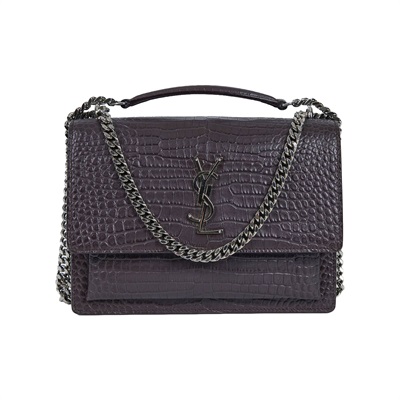 聖羅蘭 YSL SAINT LAURENT Sunset 滑面皮革中型手袋 442906D420W 咖鱷魚壓紋SUNSET肩背包 防塵袋