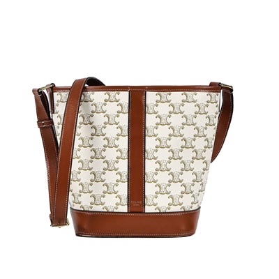 思琳 CELINE Triomphe帆布 小型 Bucket 肩背 水桶包 191442CAS ☆白老花水桶SMALL 防塵袋/購買證明