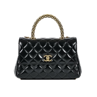 香奈兒 CHANEL Handle 24 手提 口蓋包 A92990 晶片款 黑金羊COCO HANDLE 24 原廠盒子/防塵袋/台灣購買證明