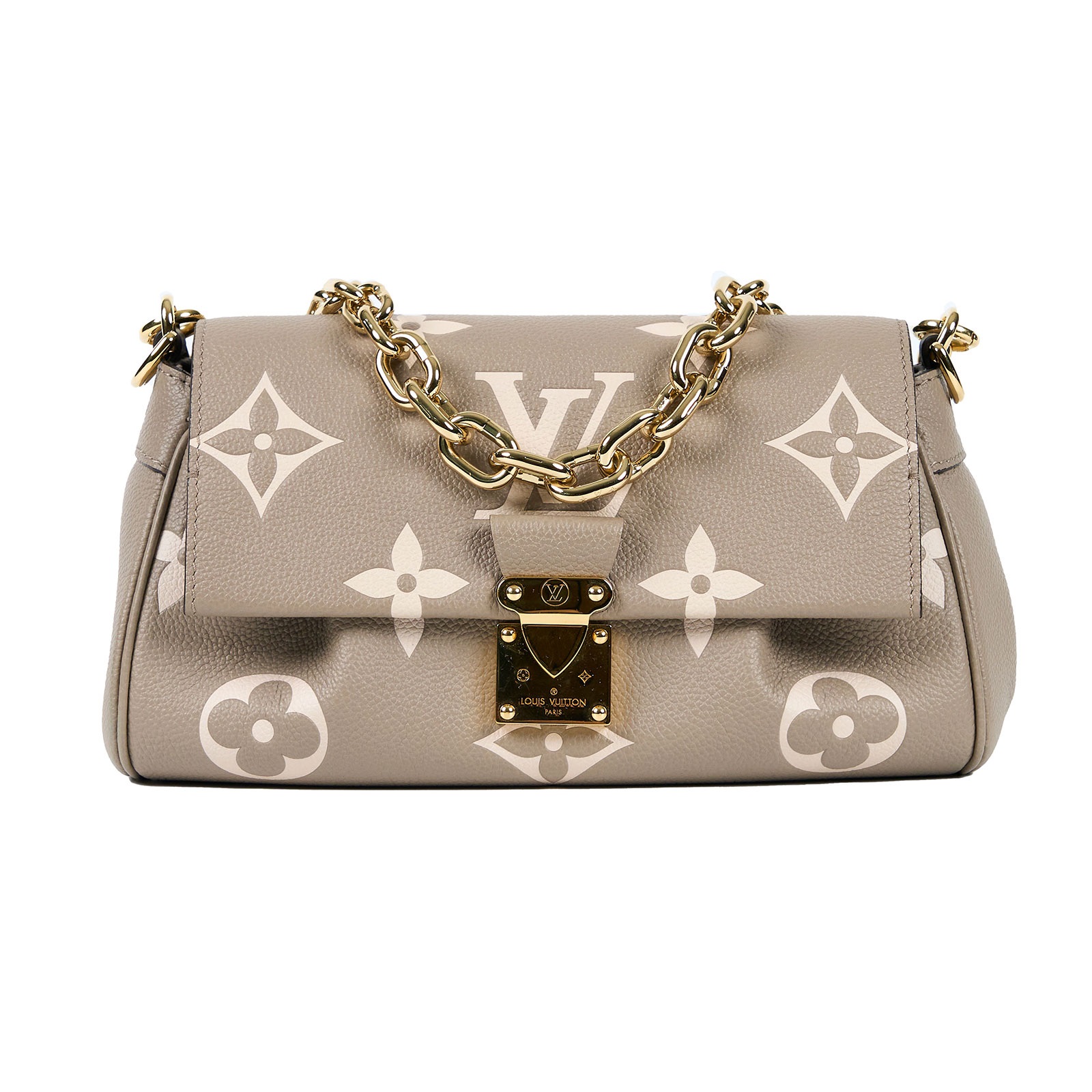 路易威登 LOUIS VUITTON Favorite 長型 肩背包 柔軟粒面皮革 斑鳩灰色 奶油色 M45836 晶片款  原廠盒子/防塵袋/背帶/台灣購買證明