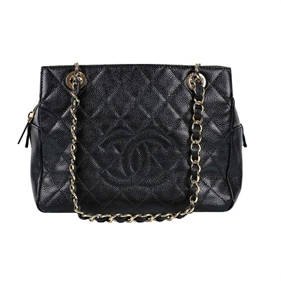 香奈兒 CHANEL PTT Petit Timeless Tote CC Logo 菱格 荔枝紋 金鍊 肩背 托特包 A18004 15開黑金豆腐包 防塵袋/保證卡