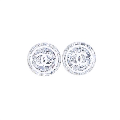 香奈兒 CHANEL 耳釘 D25C 銀亮片白圓耳環 原廠盒子