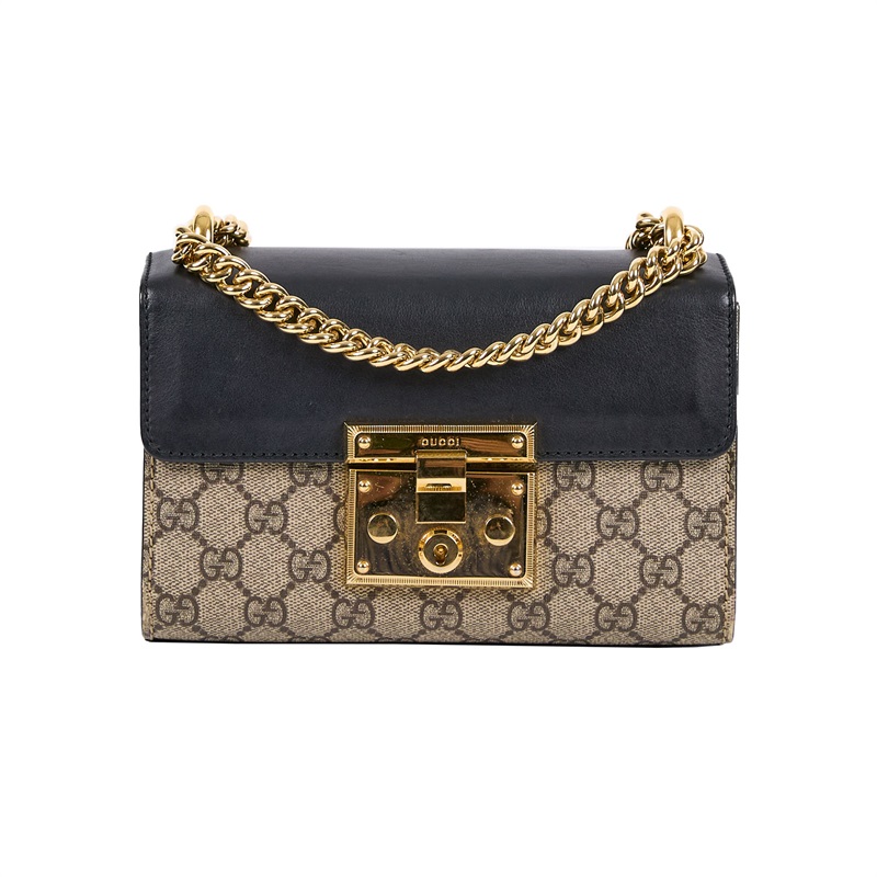 古馳 GUCCI Padlock 小型 肩揹袋 409487 黑棕拼接PADLOCK 防塵袋