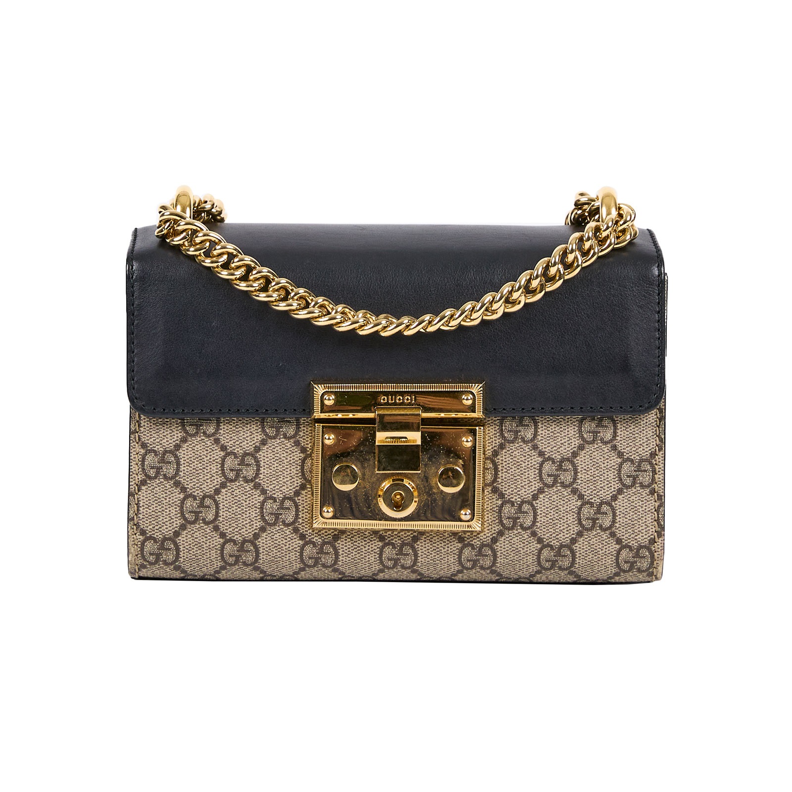 古馳 GUCCI Padlock 小型 肩揹袋 409487 黑棕拼接PADLOCK 防塵袋