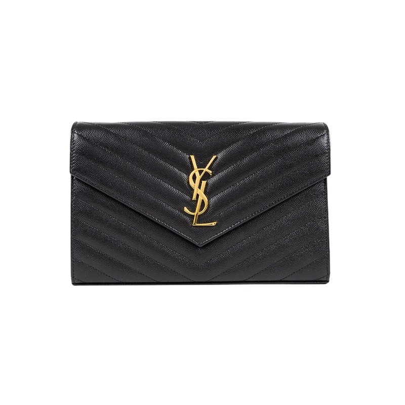 聖羅蘭 YSL SAINT LAURENT Cassandre 經典粒面皮革 鏈條 錢包 377828BOW01 黑金魚子醬WOC 原廠盒子/防塵袋
