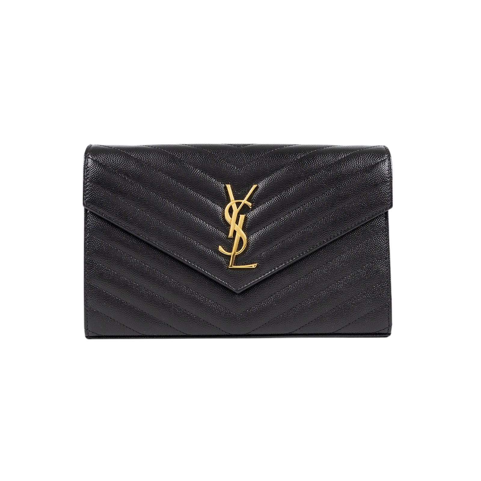 聖羅蘭 YSL SAINT LAURENT Cassandre 經典粒面皮革 鏈條 錢包 377828BOW01 黑金魚子醬WOC 原廠盒子/防塵袋