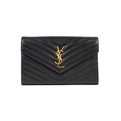 聖羅蘭 YSL SAINT LAURENT Cassandre 經典粒面皮革 鏈條 錢包 377828BOW01 黑金魚子醬WOC 原廠盒子/防塵袋