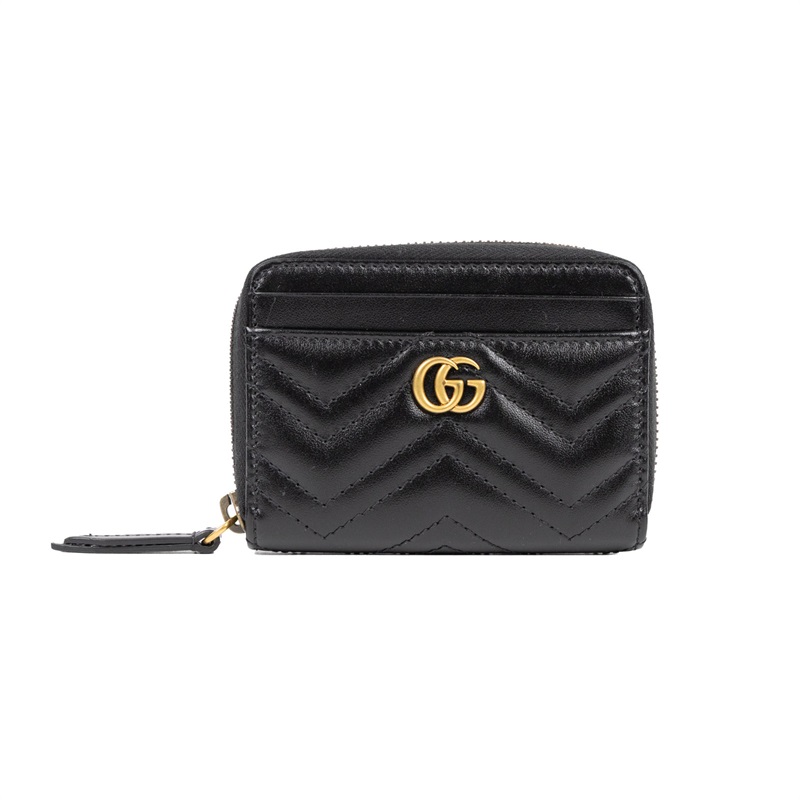 古馳 GUCCI GG Marmont 卡片套 卡夾 671772 黑拉鍊零錢包 原廠盒子/防塵袋