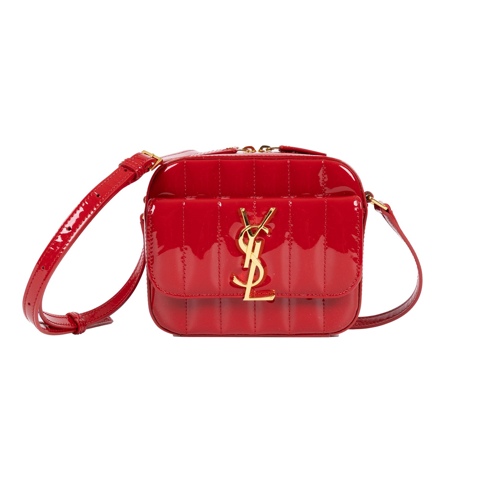 聖羅蘭 YSL SAINT LAURENT Vicky 相機包 漆皮 5540750UFB1 紅漆皮VICKY肩背包 原廠盒子/防塵袋